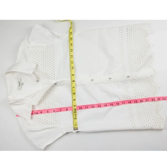 Madewell Latticework Shirt Short Sleeve Cotton Blouse Eyelet Top White Size XS - Picture 5 of 5